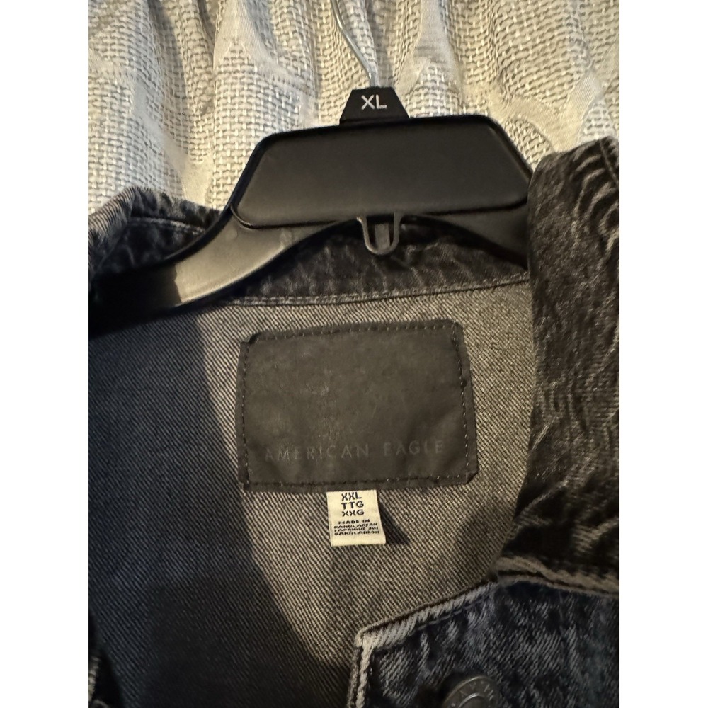 American Eagle Outfitters Jacket Mens 2XLarge Black Denim Trucker Jean Washed - Picture 3 of 11